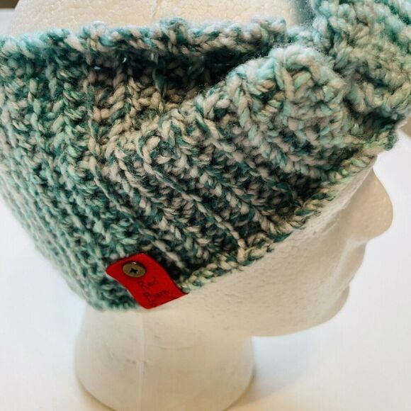 Red Barn Ranch Boho Headband Beanie Hat Mottled Green Twist Cable Knit Winter - Picture 1 of 5